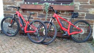 two mountain e-bikes