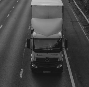 shot of HGV from a bridge