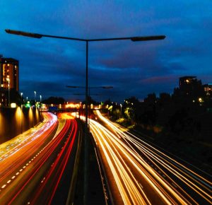 light trails on a motorway at night