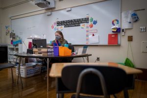 Teacher masked in classroom