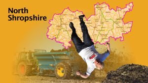 meme of Boris Johnson against map of North Shropshire and a tractor