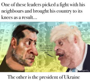 cartoon of Zelensky and Johnson