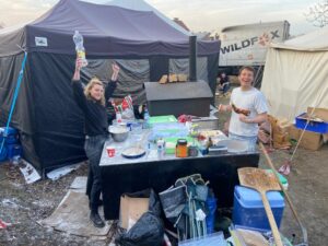 Pizza prep at refugee camp, Poland Ukraine border